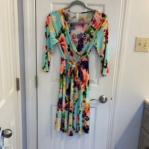 Pinkblush Maternity Floral V-Neck Midi Dress - Teal